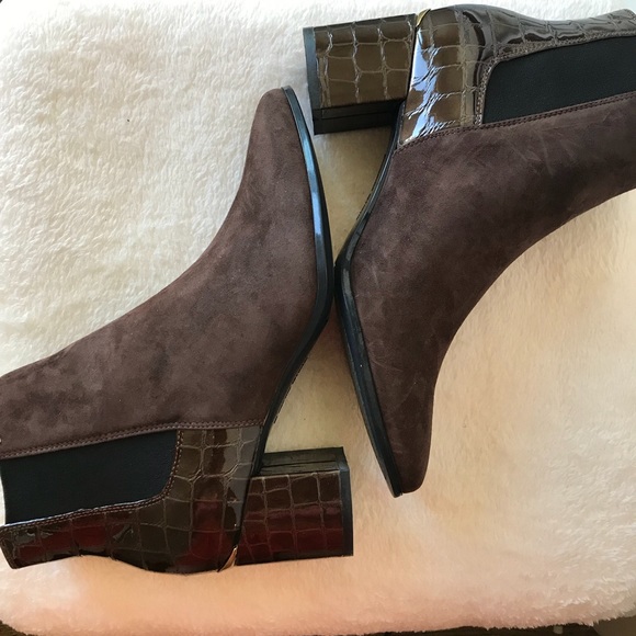 Calvin Klein Brown Suede and Croc Patent Booties - Picture 5 of 9